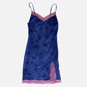 MOTEL Coti Purple Mini Floral Dress With Pink Lace Trim